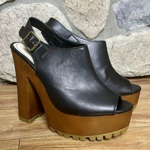 Black Bamboo Chunky Heels
